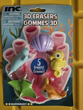 INC 3D 3 dimensional Erasers School Supplies Sea Ocean Critters